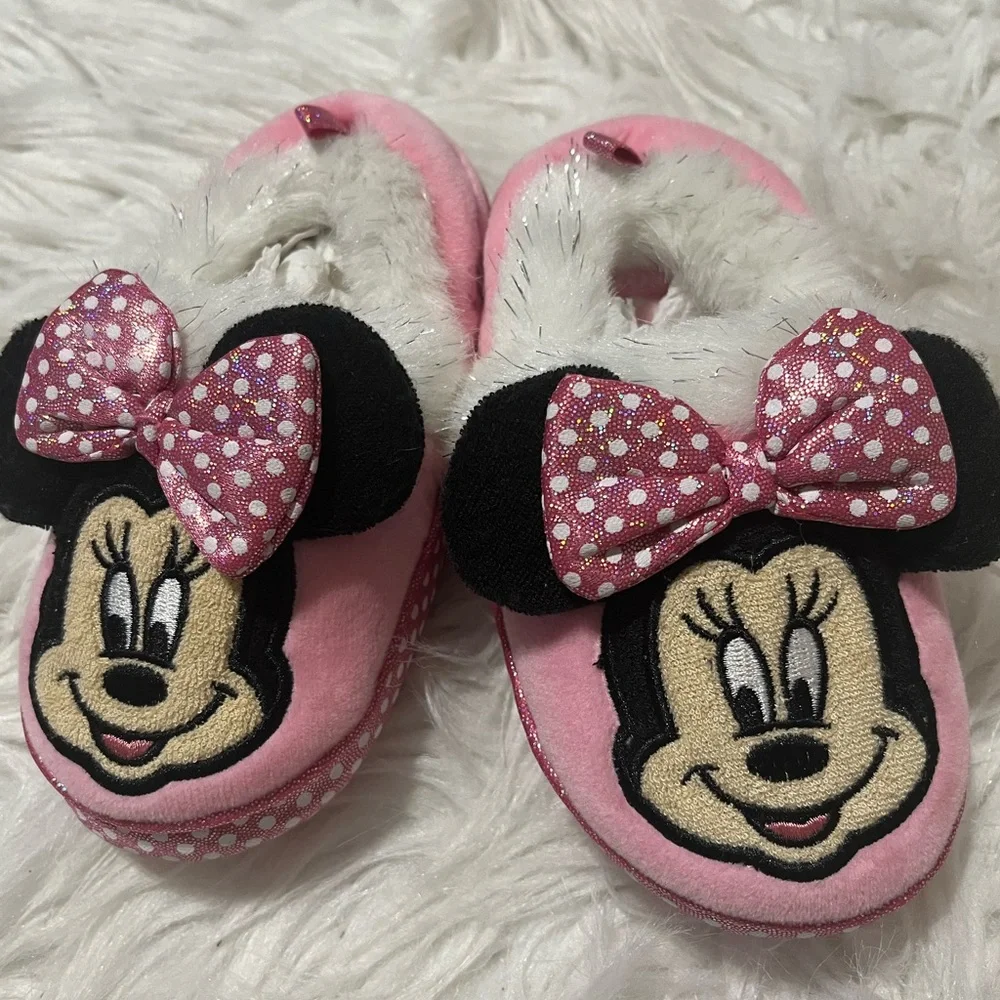 Minnie Mouse Slippers Comfy House Shoes Toddler Girl 9-10 Cozy Pink New